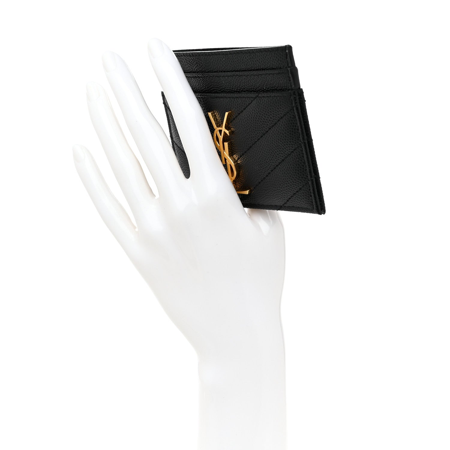 Saint Laurent Grain De Poudre Matelasse Chevron Monogram Credit Card Case Black 2 of 7