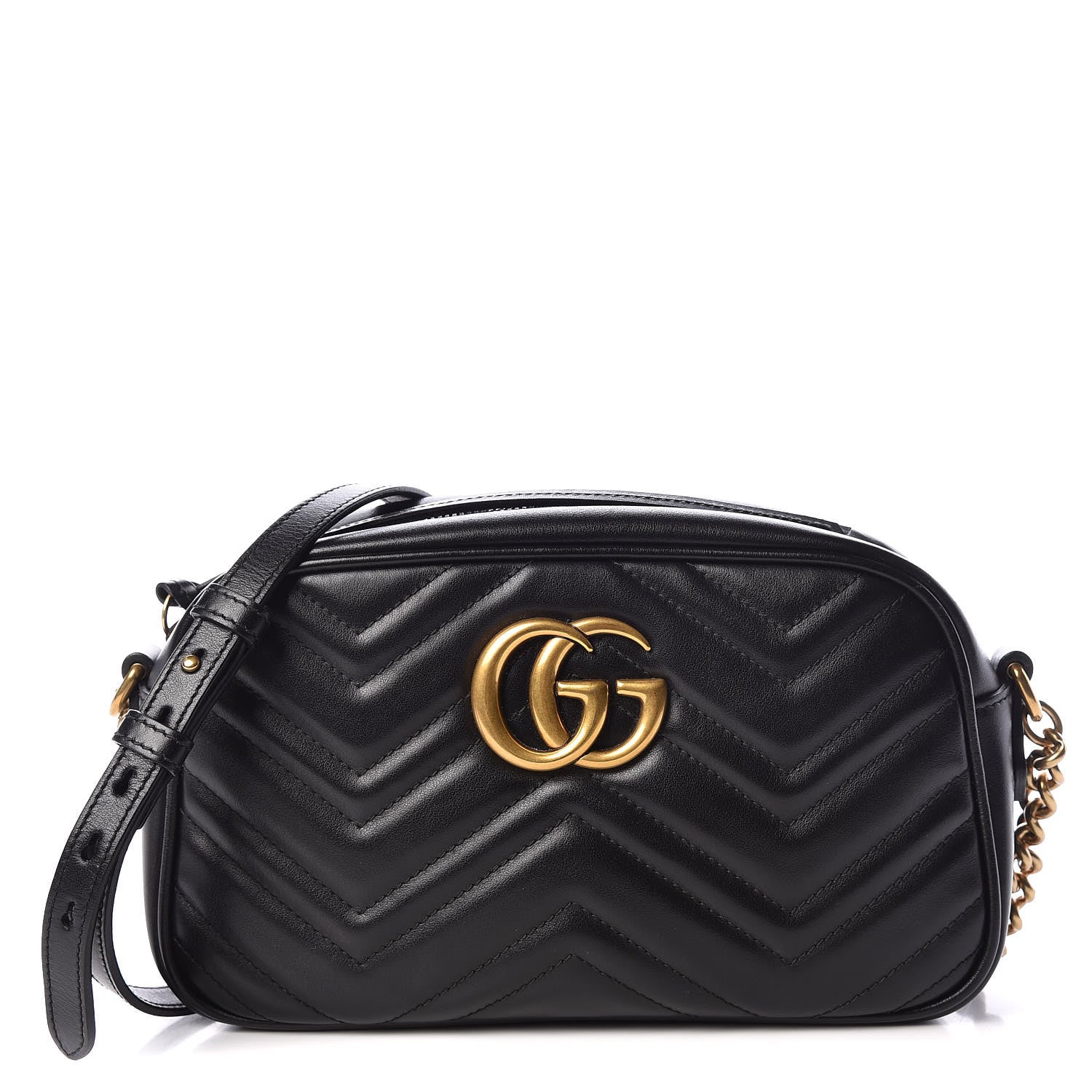 Gucci Calfskin Matelasse Small GG Marmont Chain Shoulder Bag Black 1 of 9