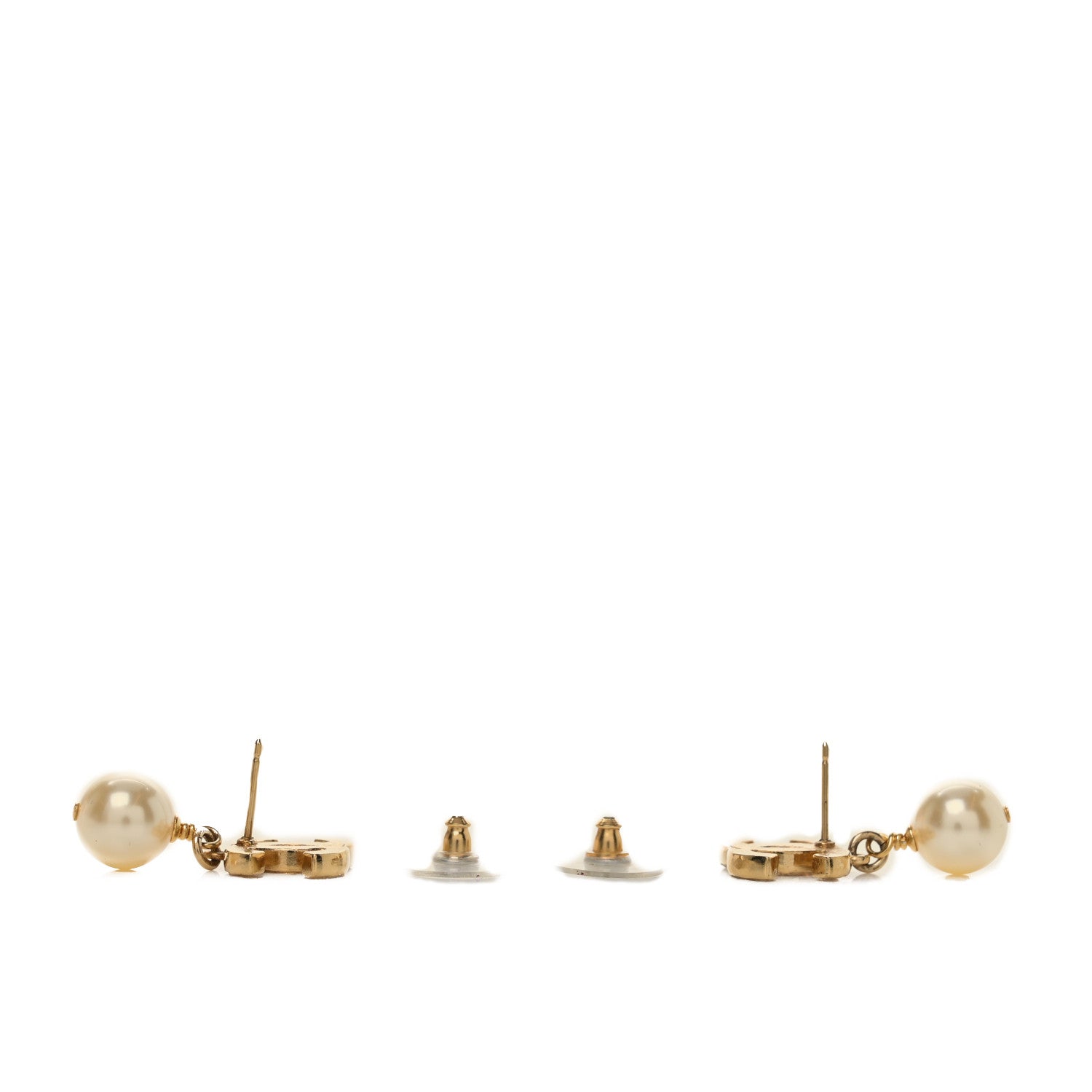 Chanel Crystal Pearl CC Drop Earrings Gold 3 of 4