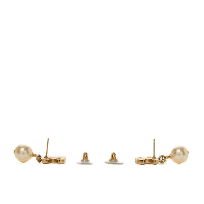 Chanel Crystal Pearl CC Drop Earrings Gold 3 of 4