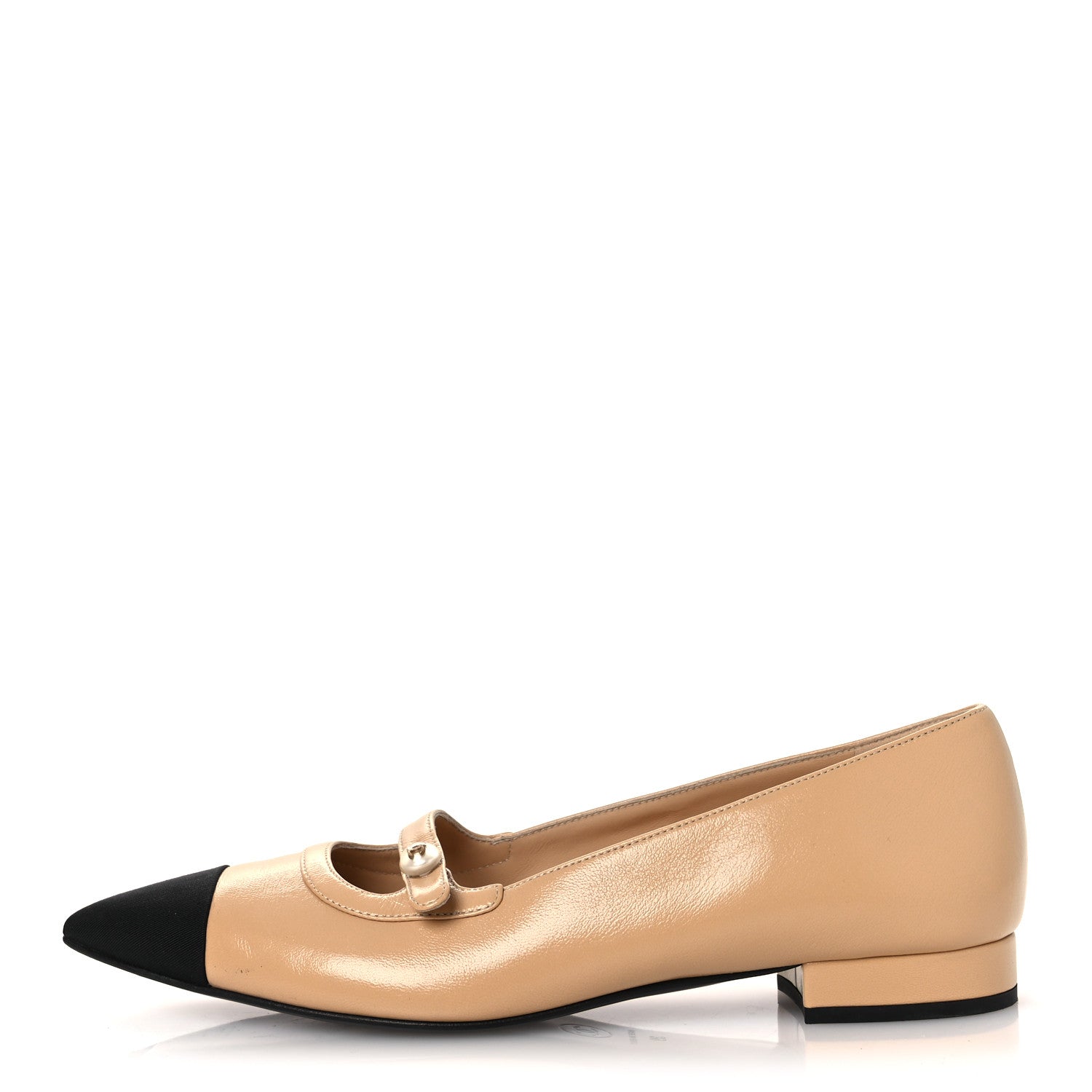 Chanel Lambskin Grosgrain Pointed Toe CC Ballet Flats 39 Beige Black 1 of 13