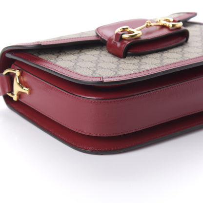 Gucci GG Supreme Monogram Azalea Calfskin Horsebit 1955 Shoulder Bag Beige Ebony New Cherry Red 6 of 10