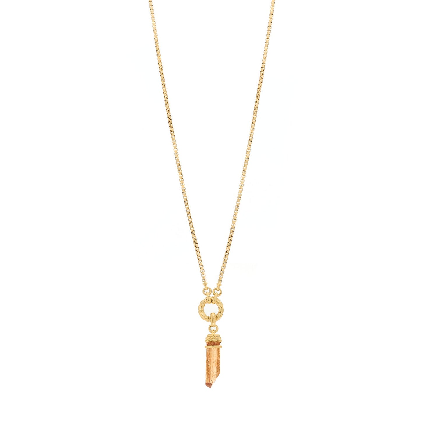 18K Yellow Gold Diamond Imperial Topaz Wrapped Amulet Pendant Cable Amulet Vehicle Box Chain Necklace