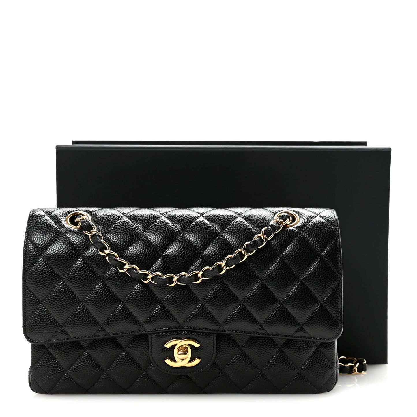 Caviar Quilted Medium Double Flap Black