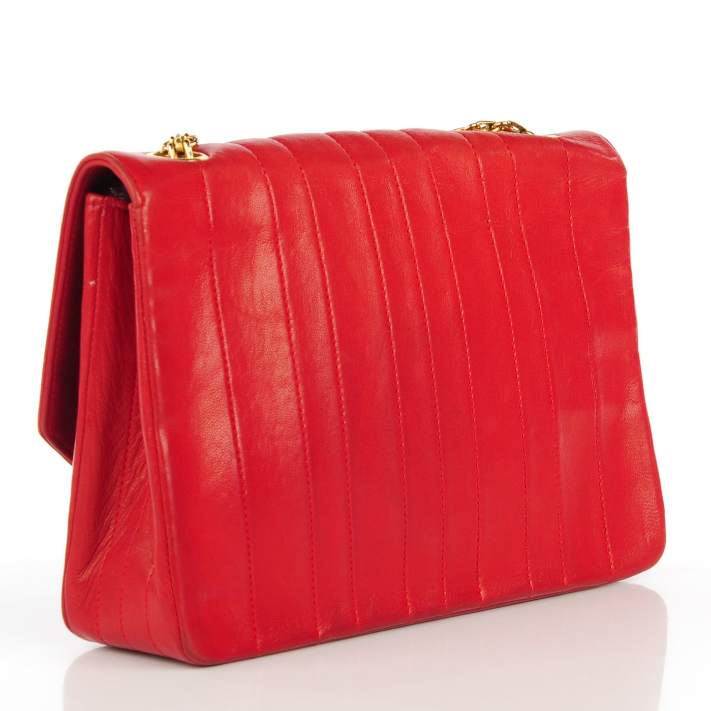 Lambskin Vertical Quilted Small Medallion Single Flap Red