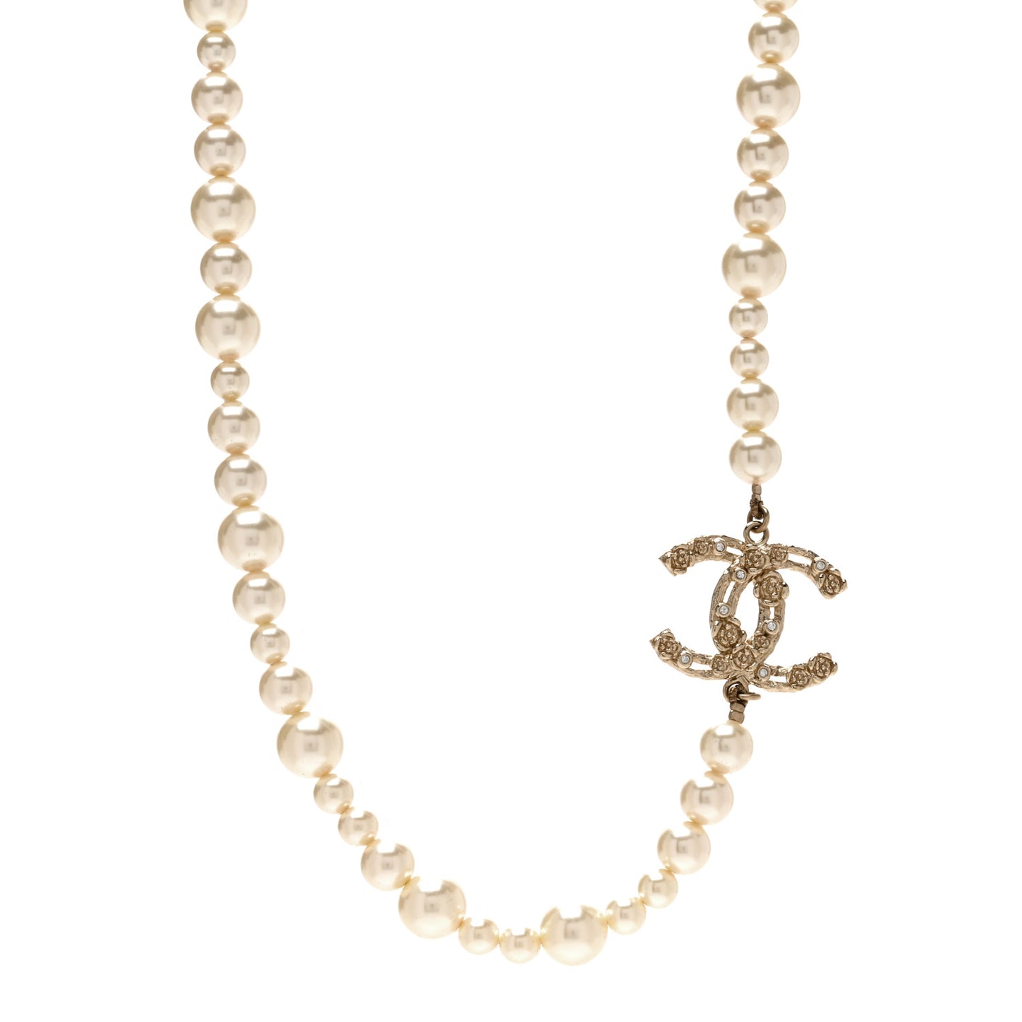 Pearl Crystal CC Camellia Short Necklace Gold