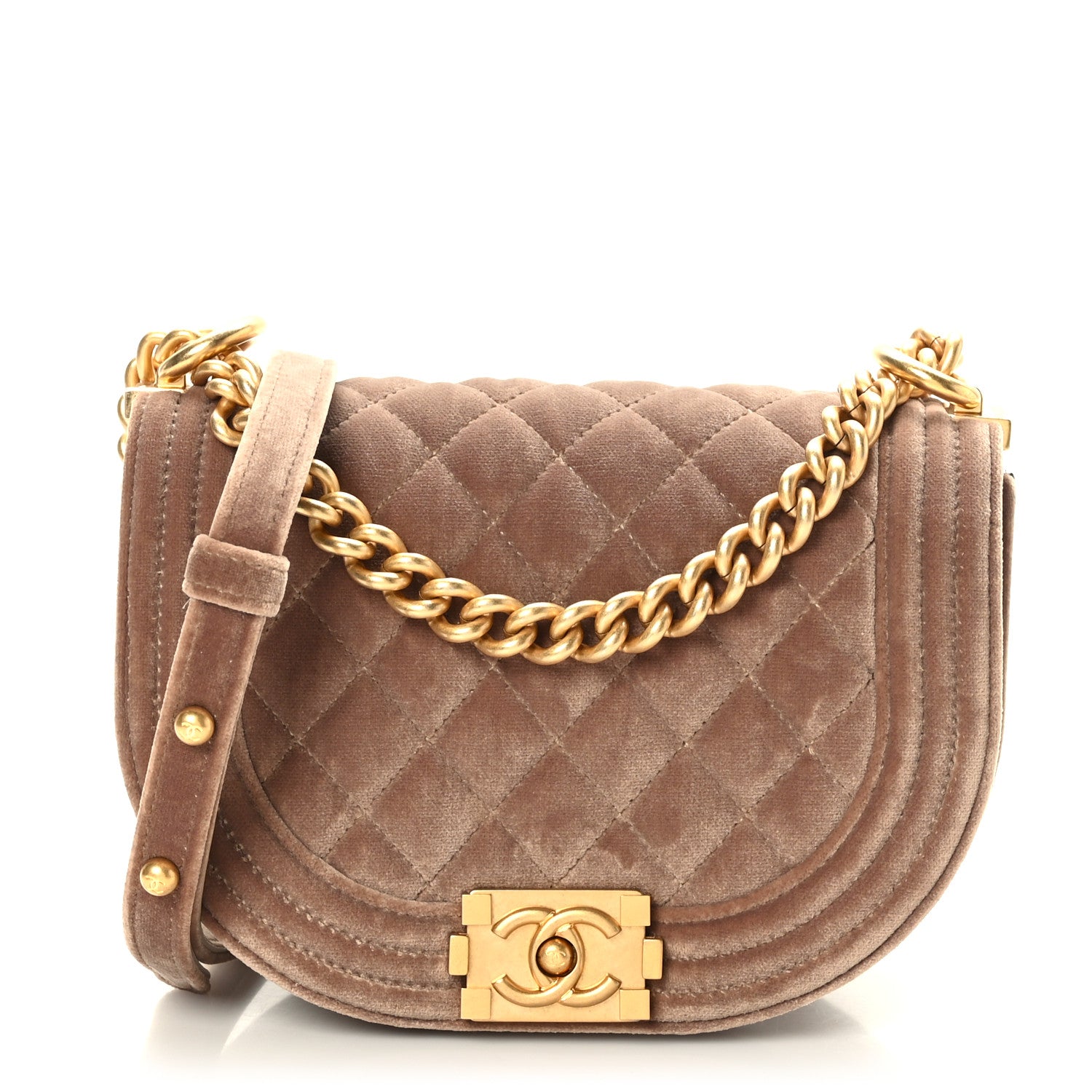 Chanel Velvet Quilted Small Boy Messenger Bag Beige 1 of 10