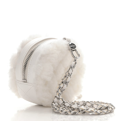 Chanel Shearling Sheepskin Lambskin Quilted Round Clutch With Chain White 3 of 10