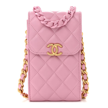 Chanel Lambskin Quilted Lacquered Chain Phone Holder With Chain Dark Pink 1 of 13