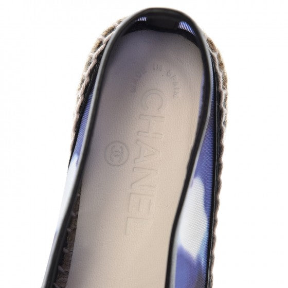 Chanel Mesh Lambskin Check Print CC Espadrilles 35 Blue Black White 6 of 9