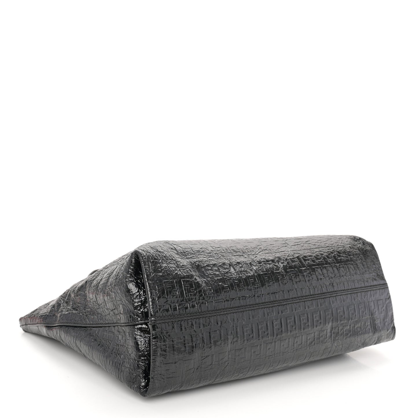 Crinkled Patent FF Hobo Shoulder Bag Black