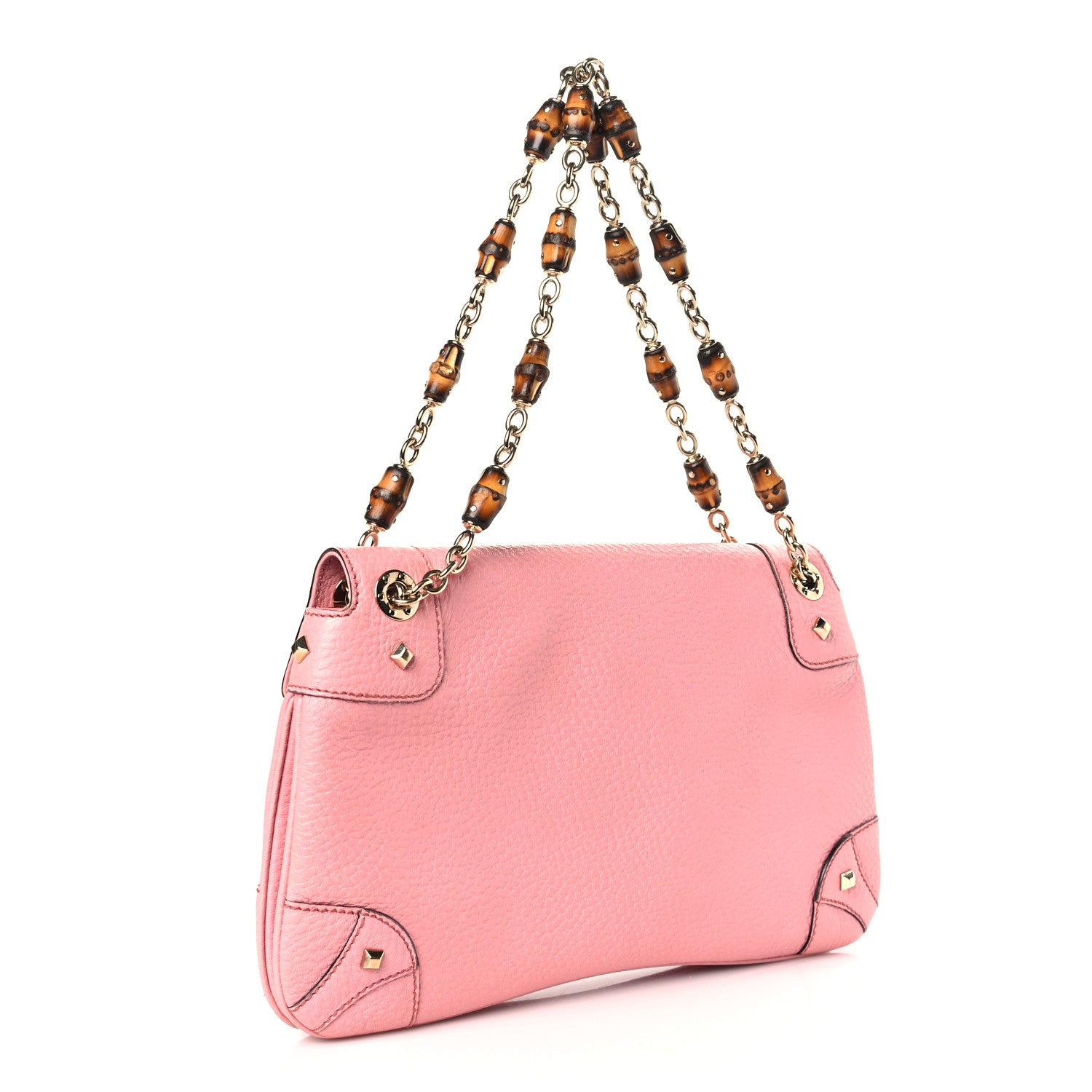 Gucci Pebbled Calfskin Bamboo Chain Bag Pink 3 of 9