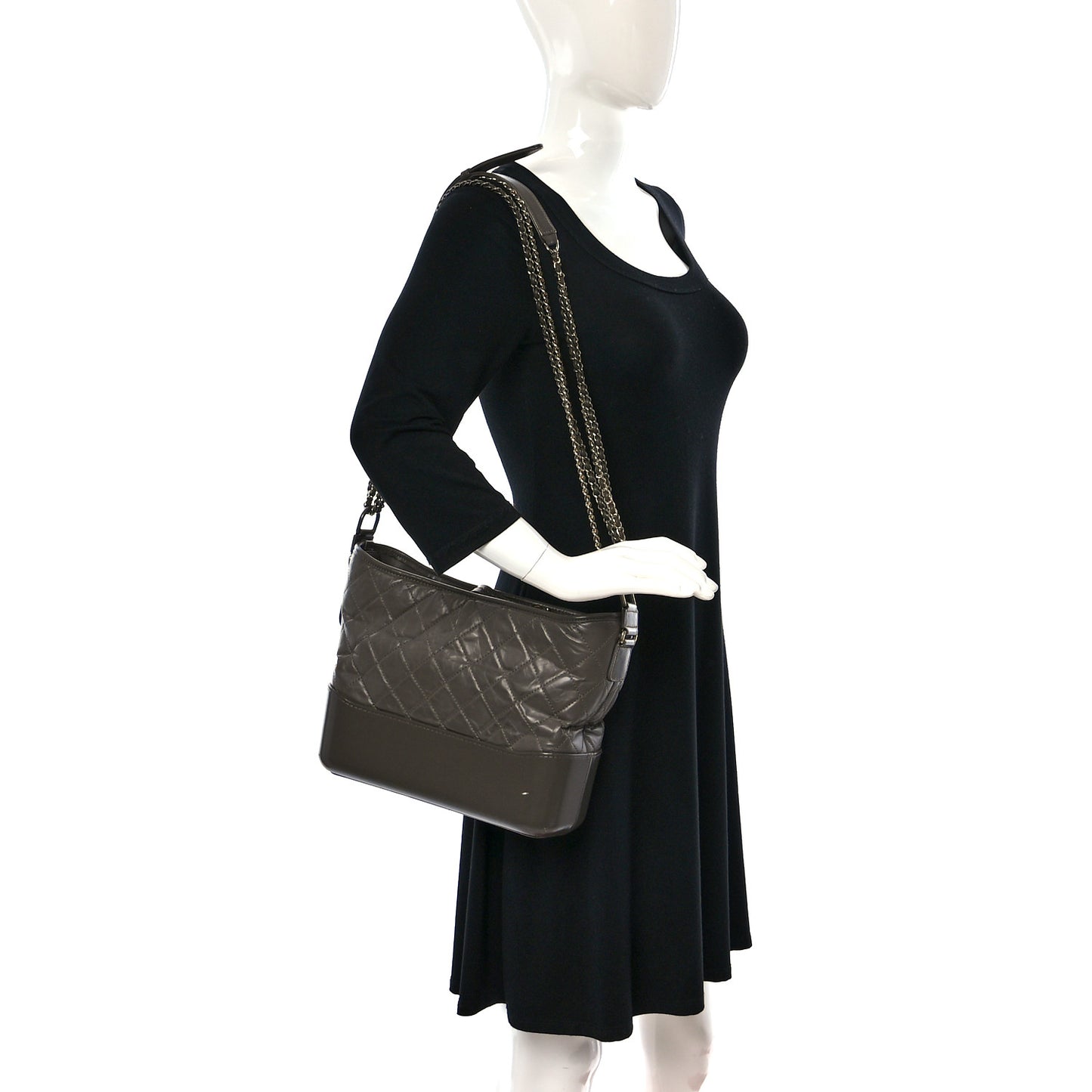 Aged Calfskin Quilted Medium Gabrielle Hobo Grey