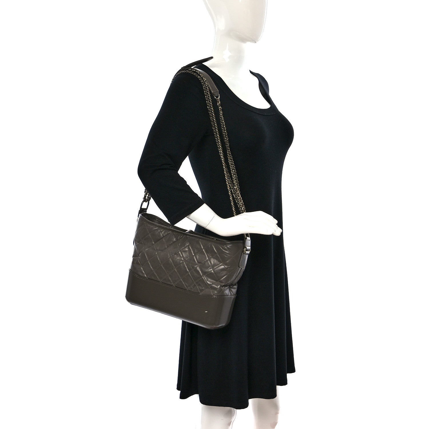 Chanel Aged Calfskin Quilted Medium Gabrielle Hobo Grey 2 of 13
