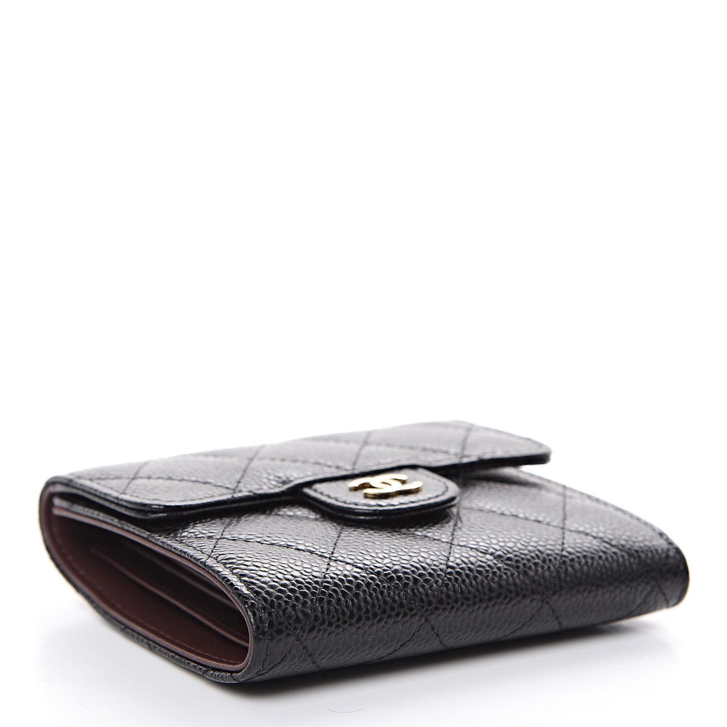 Caviar Quilted Compact Flap Wallet Black