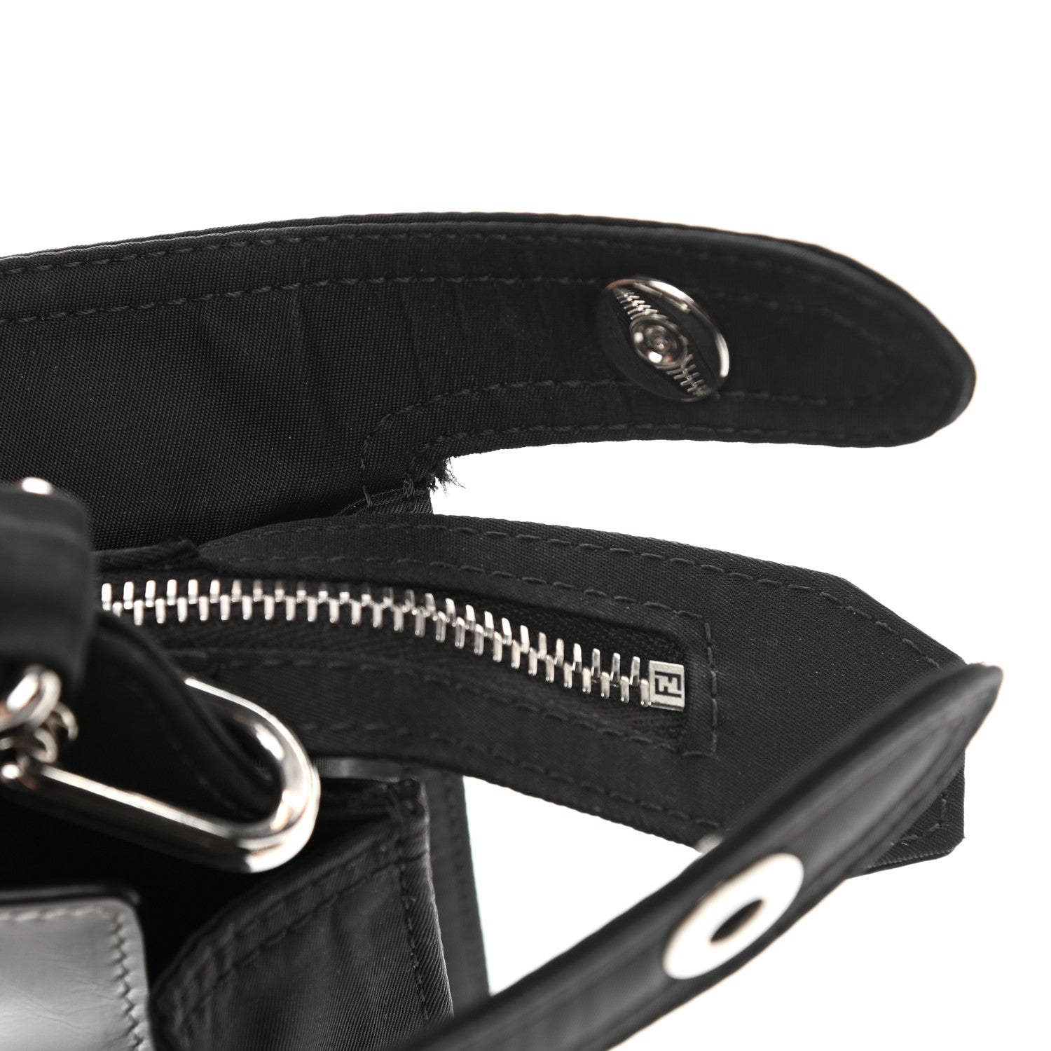 Fendi Nylon Vitello Cover Logo Embossed Mini Peekaboo I SEE U Satchel Black White 13 of 17