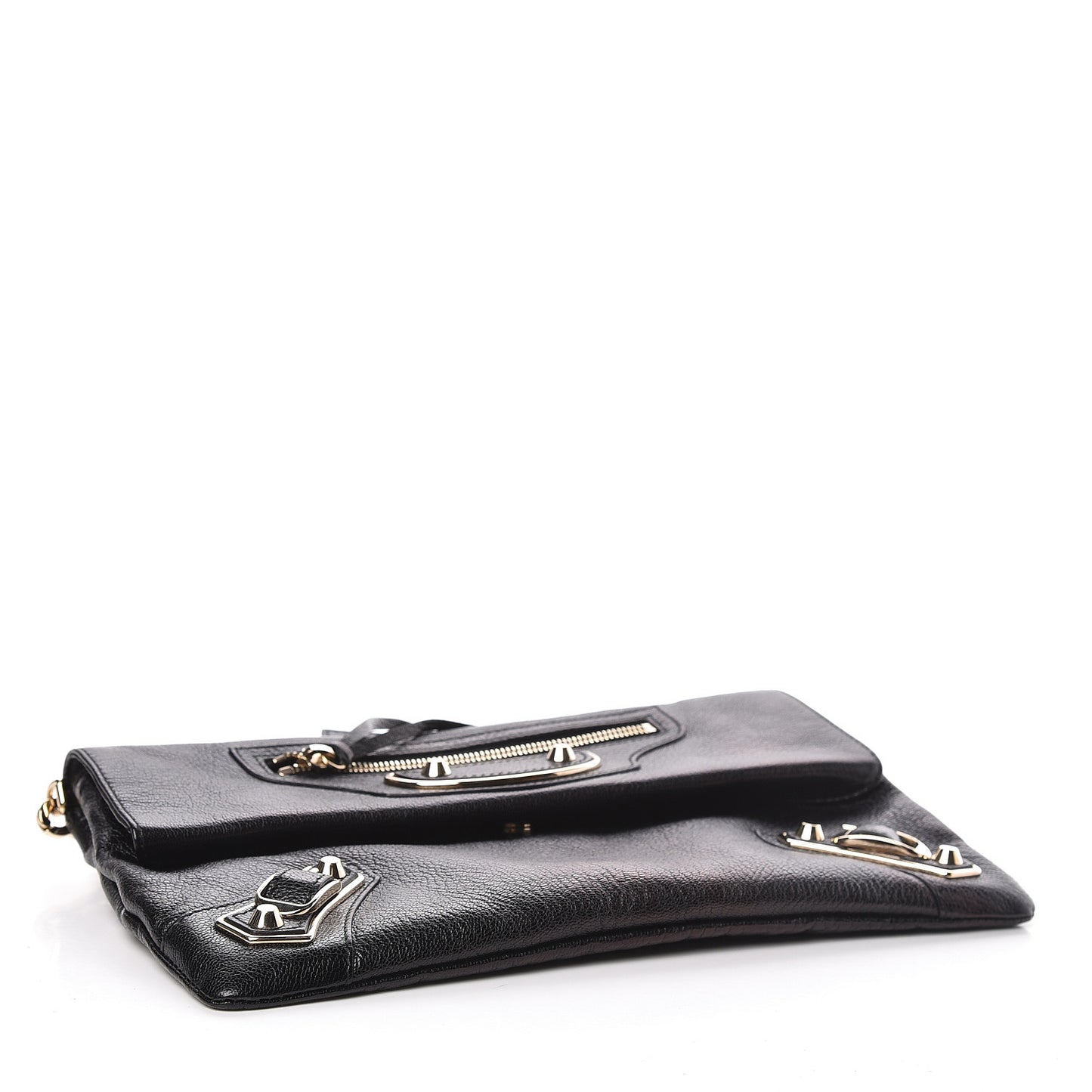 Chevre Gold Metallic Edge Hardware Envelope Clutch Black