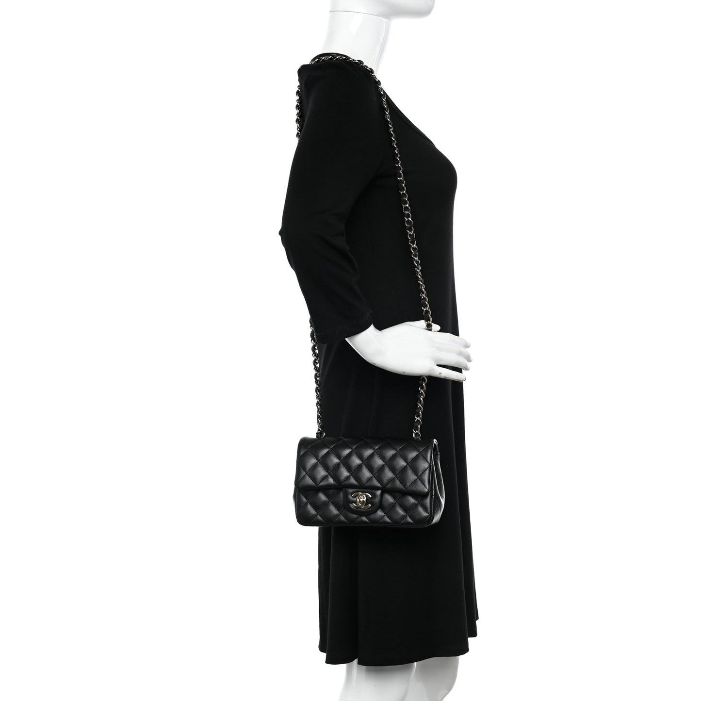 Lambskin Quilted Mini Rectangular Flap Black
