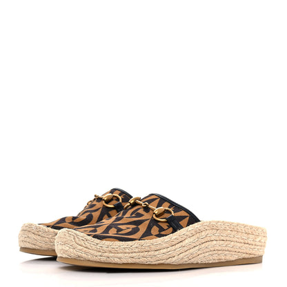 Gucci Canvas Rhombus Horsebit Espadrille Slippers 5 Camel Brown Black 3 of 9