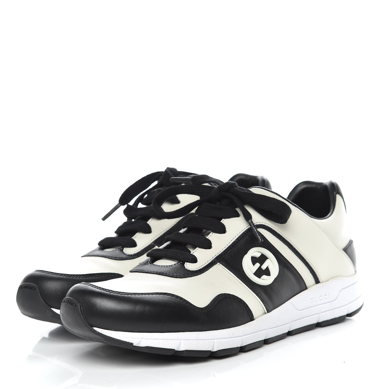 Gucci Calfskin Womens Interlocking G Sneakers 39 Black White 3 of 17