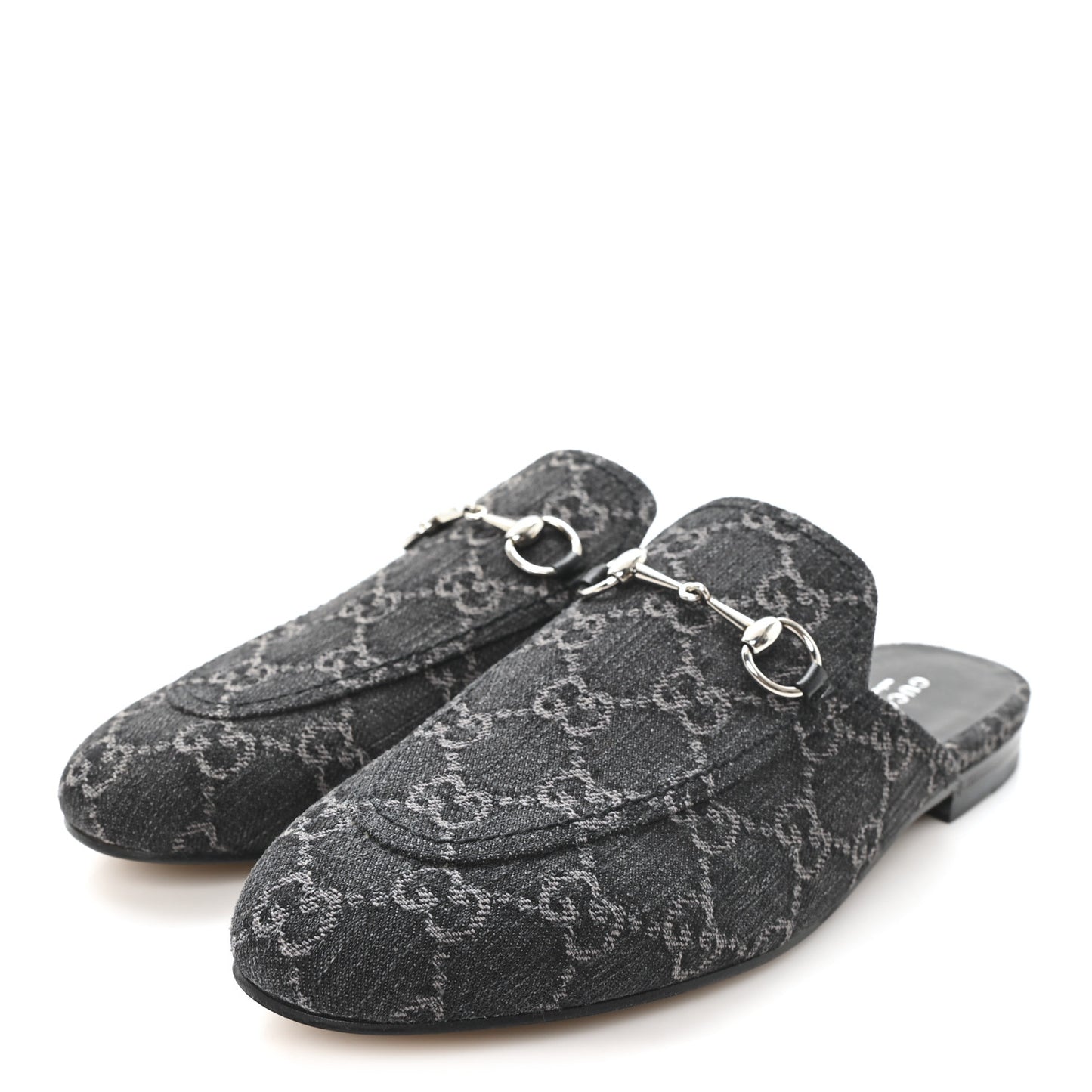 New Denim GG Malaga Kid Womens Princetown Slippers 38 Grey Black