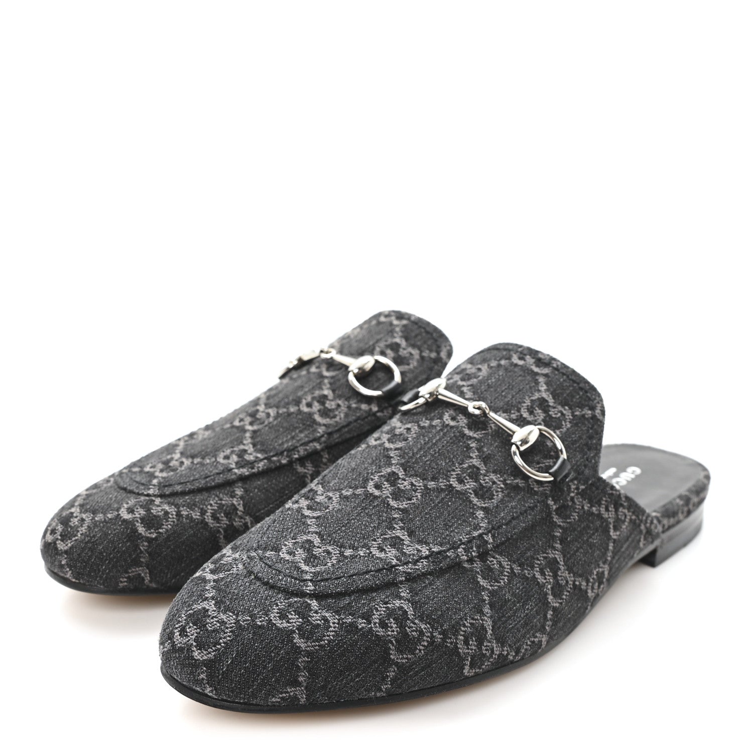 Gucci New Denim GG Malaga Kid Womens Princetown Slippers 38 Grey Black 4 of 10