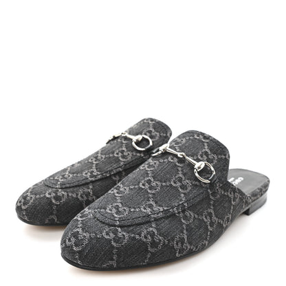 Gucci New Denim GG Malaga Kid Womens Princetown Slippers 38 Grey Black 4 of 10