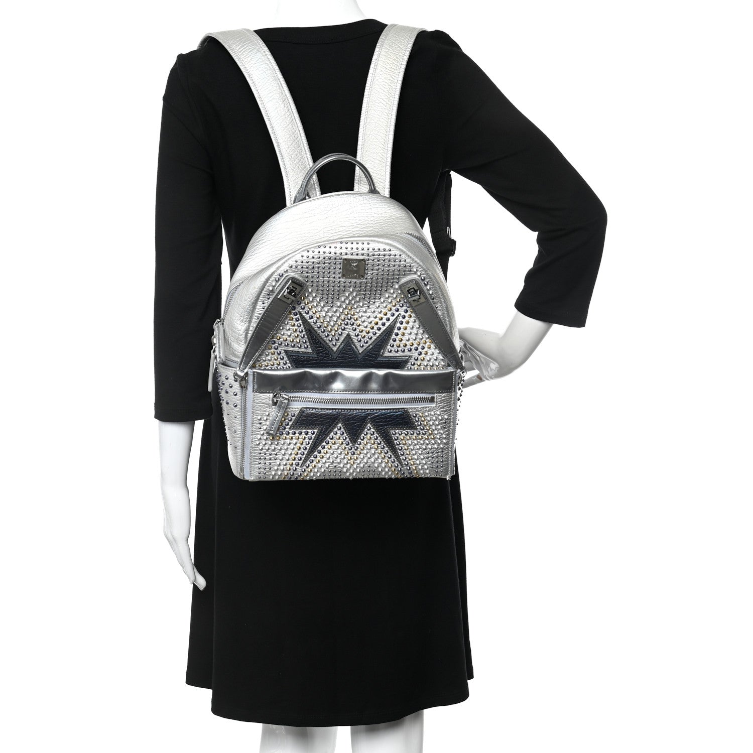MCM Visetos Medium Studded Stark Cyber Flash Backpack Silver 2 of 16