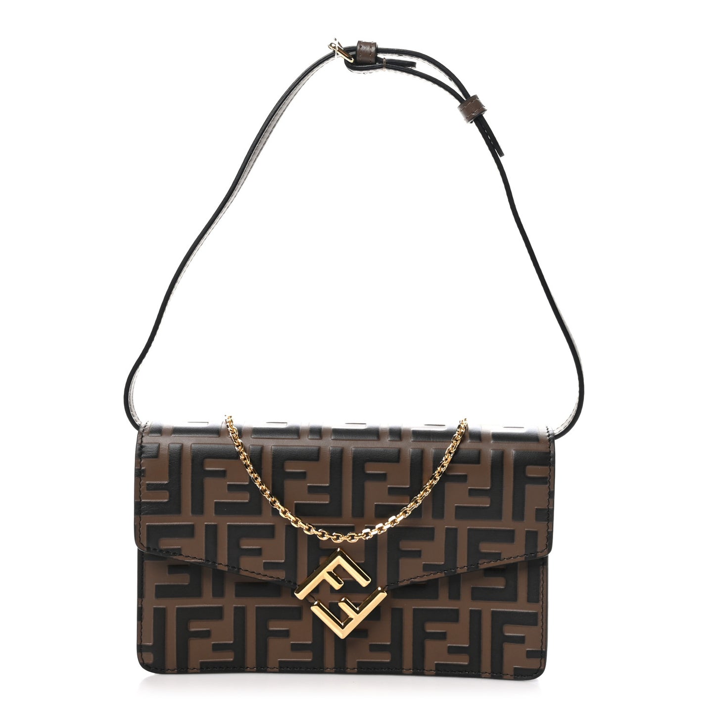 Vitello Ceylon Bi-Color FF 1974 Embossed FF Diamonds Chain Wallet Maya Black