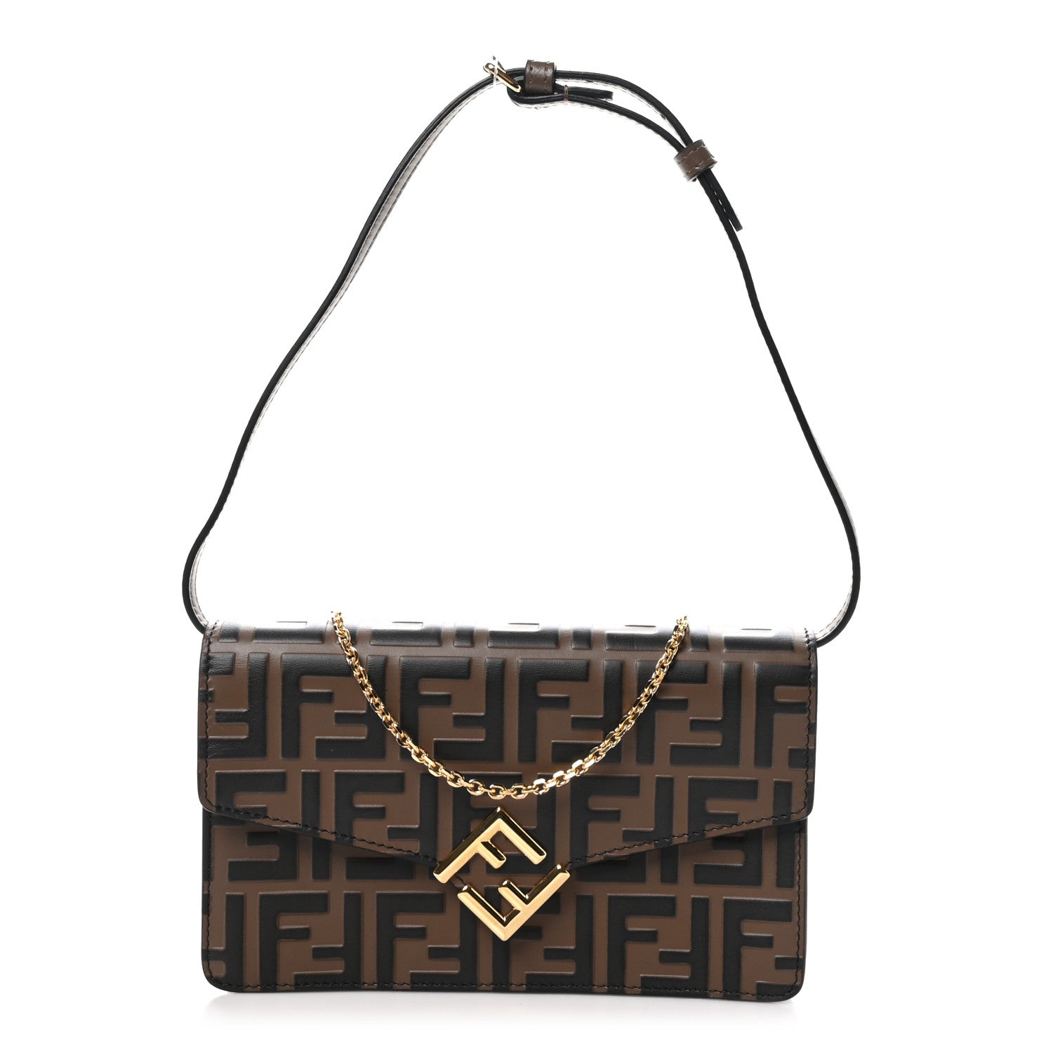 Fendi Vitello Ceylon Bi-Color FF 1974 Embossed FF Diamonds Chain Wallet Maya Black 1 of 10