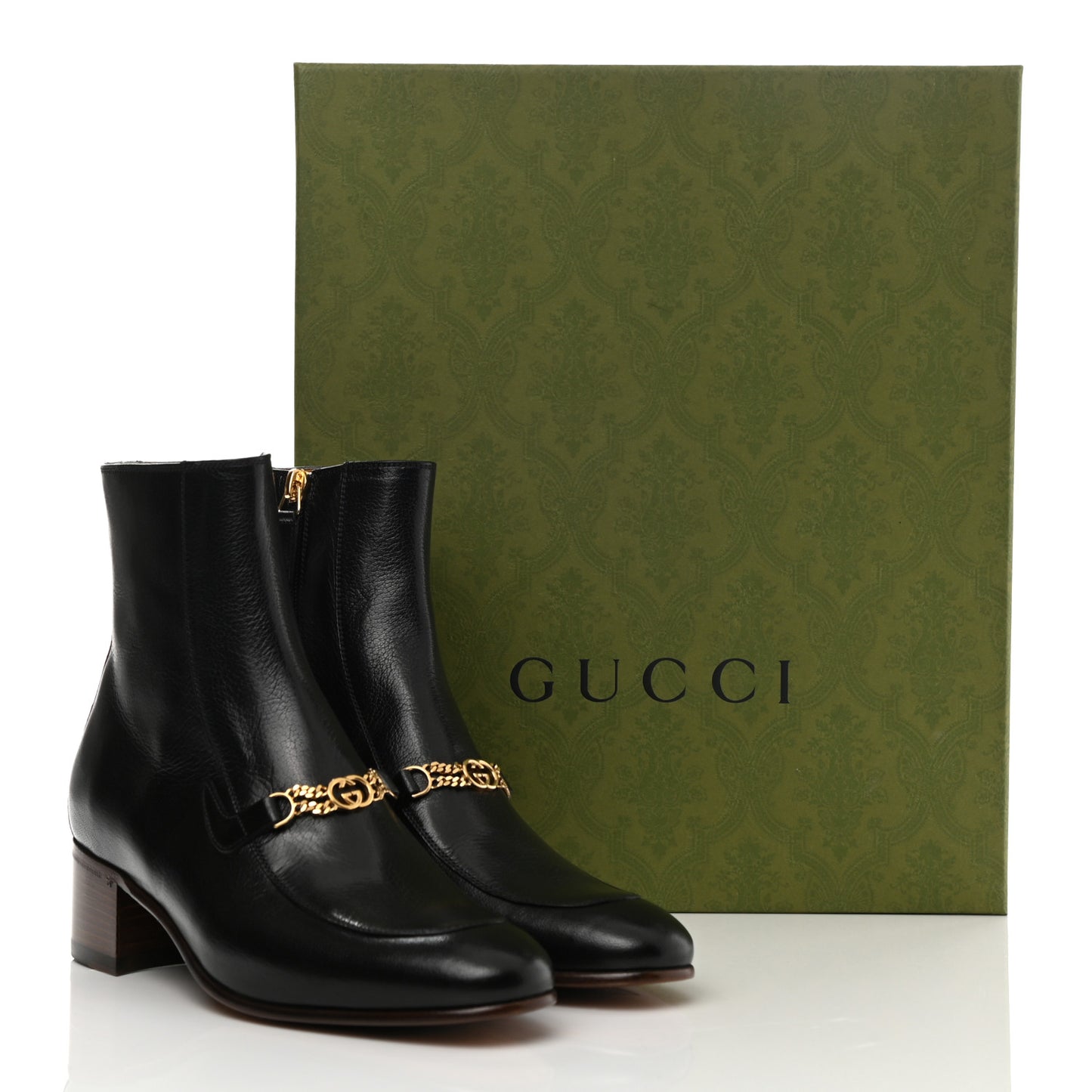 Goatskin Interlocking G Chain Ankle Boots 37 Black