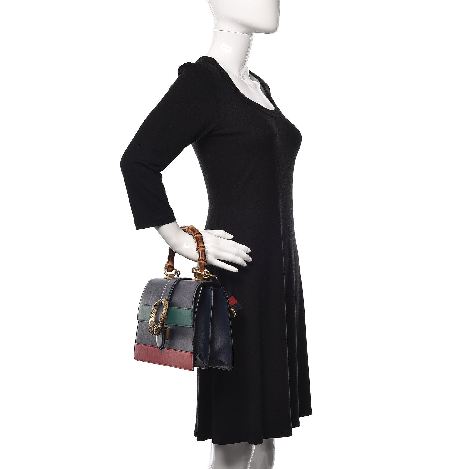 Gucci Moon Calfskin Bamboo Web Medium Dionysus Top Handle Bag Blue Emerald Hibiscus Red 3 of 14