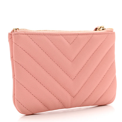 Chanel Flat Caviar Chevron Quilted Small Cosmetic Case Pink 3 of 7