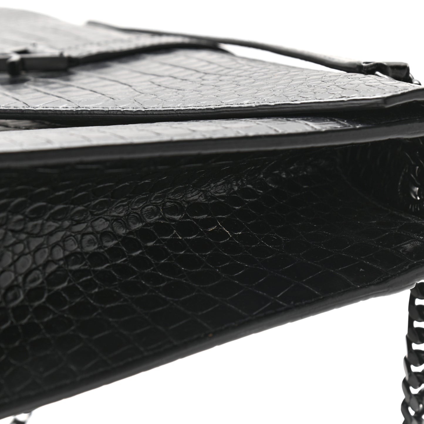 Calfskin Crocodile Embossed Monogram Large Satchel Black