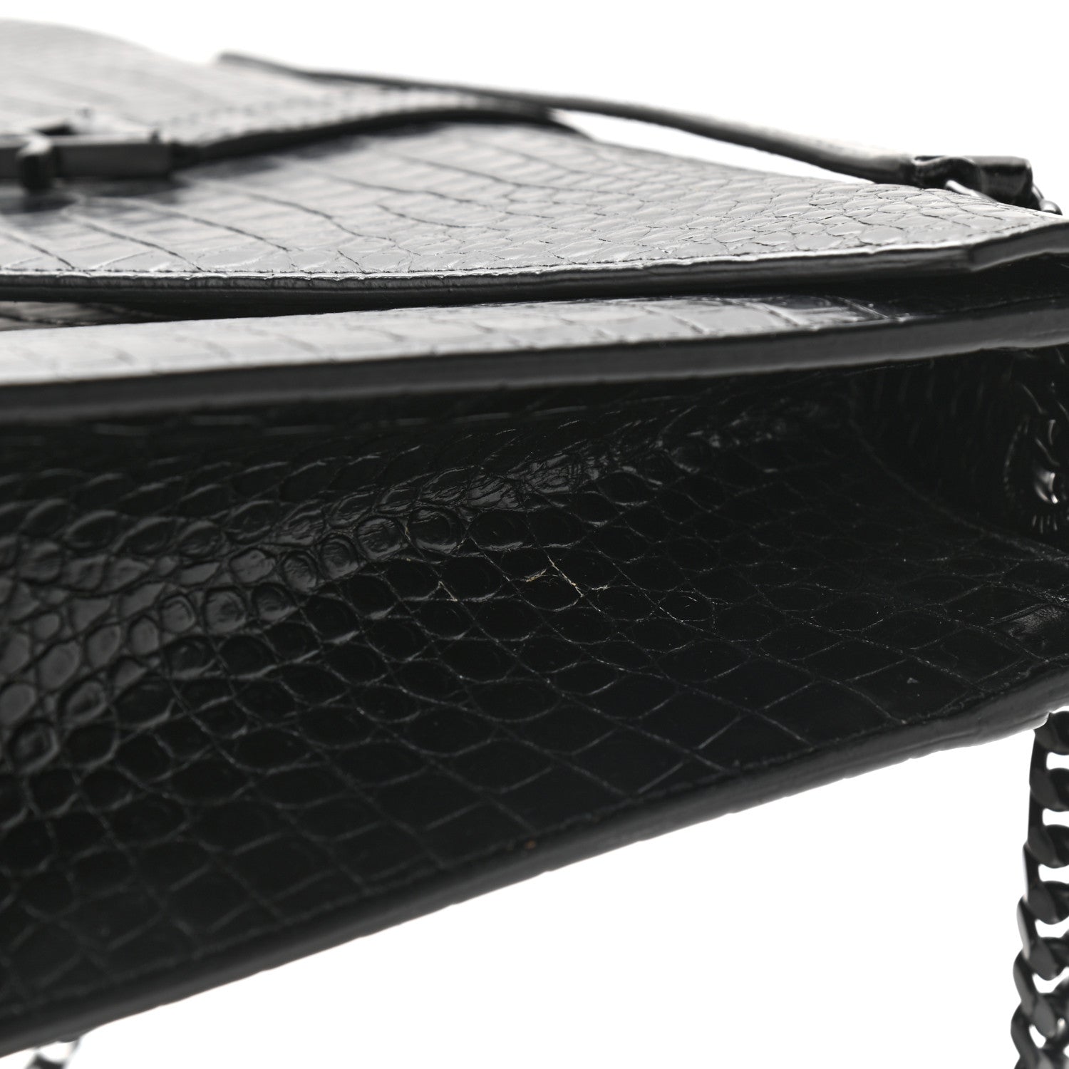 Saint Laurent Calfskin Crocodile Embossed Monogram Large Satchel Black 11 of 15