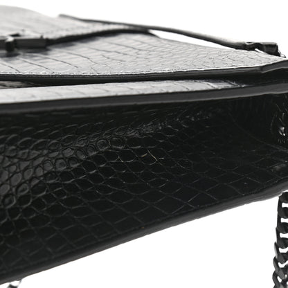 Saint Laurent Calfskin Crocodile Embossed Monogram Large Satchel Black 11 of 15