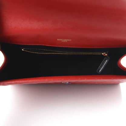 Saint Laurent Grain De Poudre Mixed Matelasse Large Triquilt Monogram Satchel New Red 5 of 9