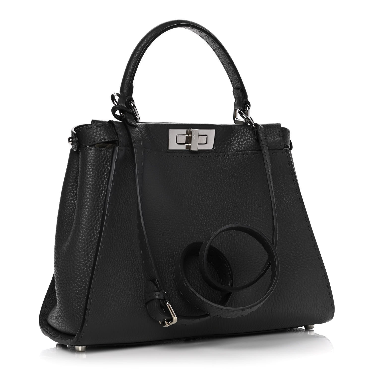 Fendi Cuoio Romano Selleria Bi-Color Medium Peekaboo Iconic Satchel Asfalto Latte 2 of 18