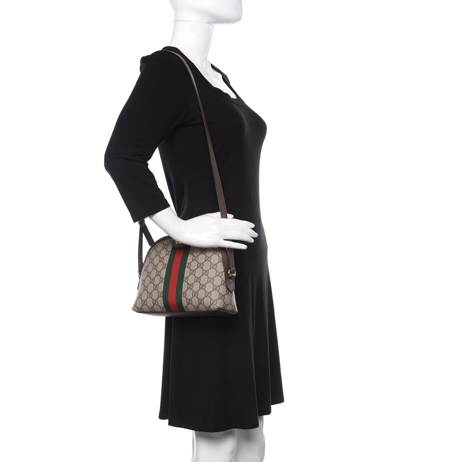 Gucci GG Supreme Monogram Textured Dollar Calfskin Web Small Ophidia Dome Shoulder Bag Beige Ebony New Acero 2 of 12