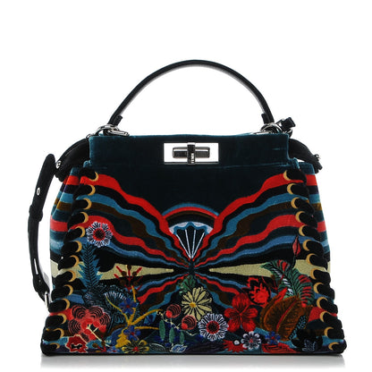 Fendi Velvet Lace Up Embroidered Medium Peekaboo Iconic Satchel Multicolor 1 of 6