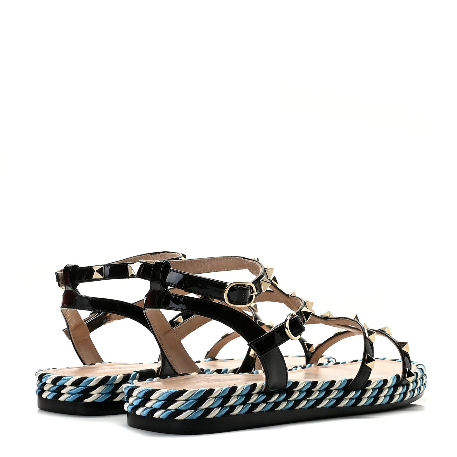 Valentino Garavani Patent Rockstud Torchon Espadrille Caged 30mm Flat Sandals 39 Black 5 of 12