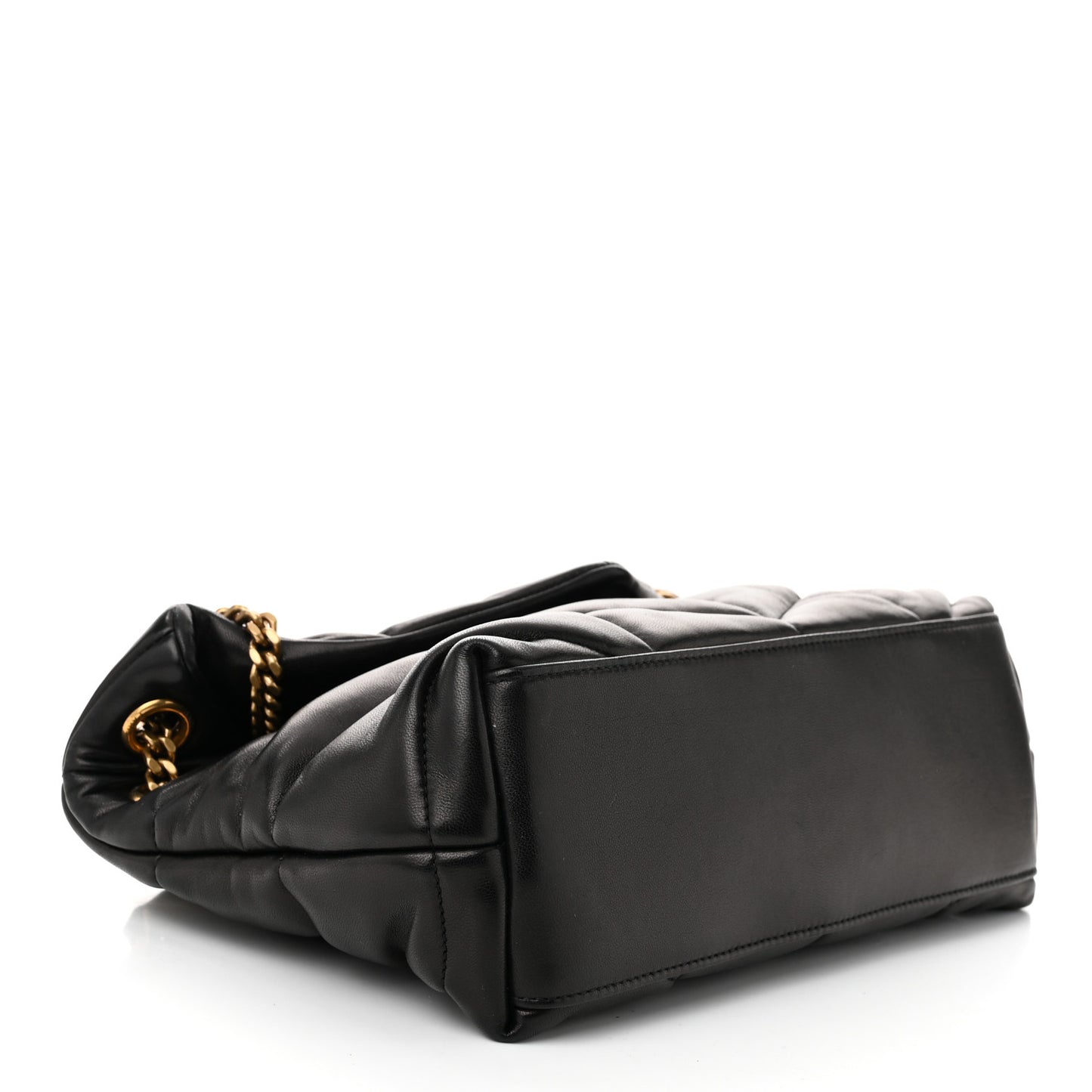 Lambskin Quilted Small Loulou Puffer Monogram Chain Satchel Black