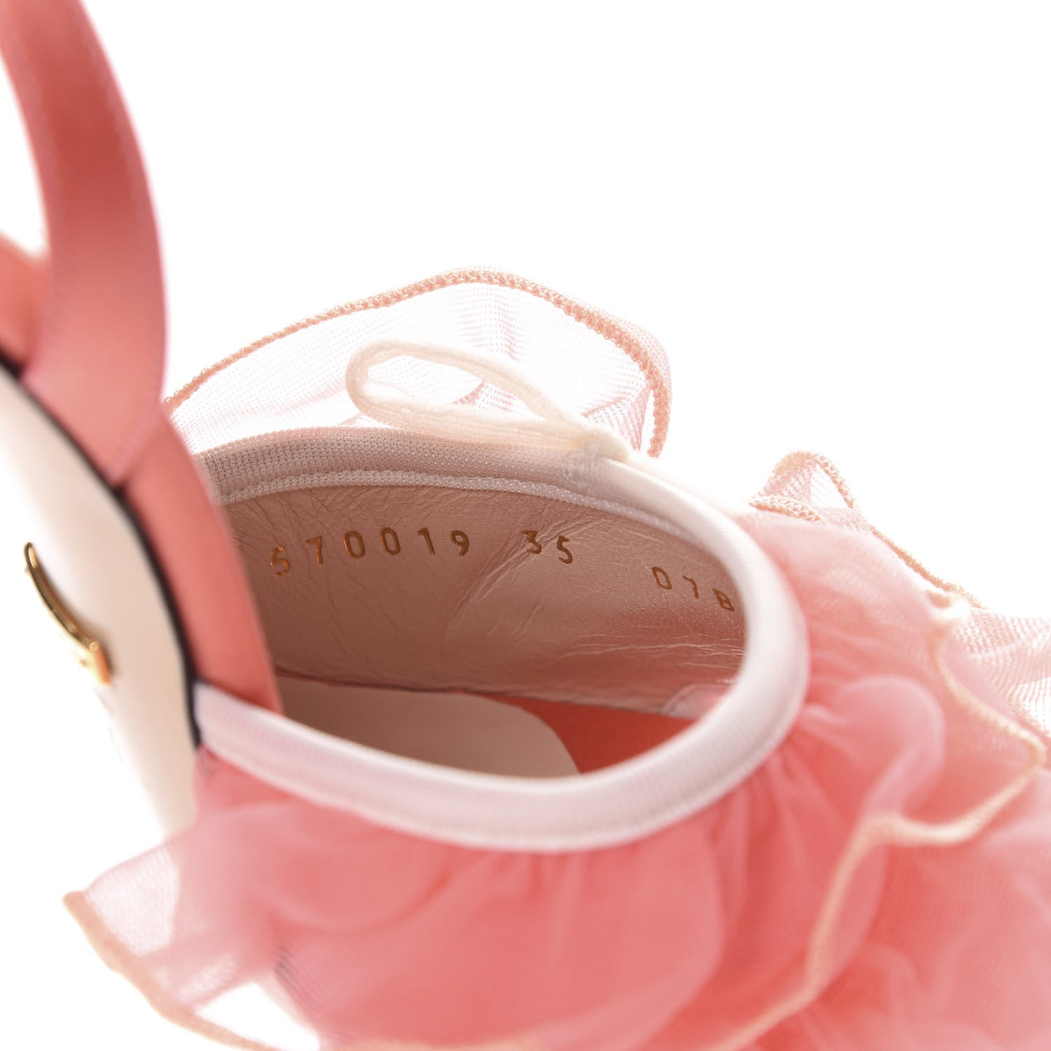 Gucci Tulle Ruffle High Heel Slingback Sandals 35 Peach White 7 of 9