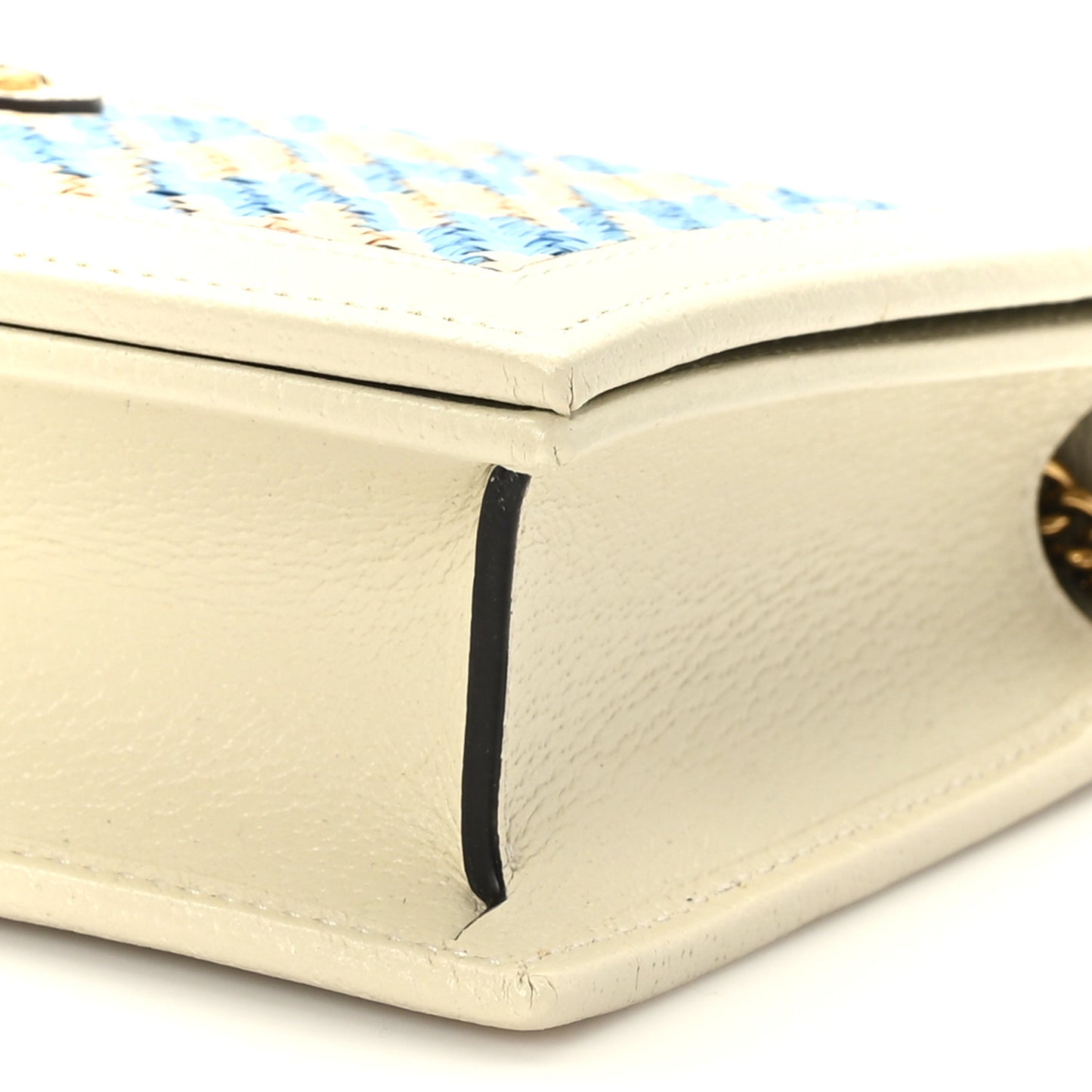 Polished Raffia Textured Dollar Calfskin Houndstooth Mini Diana Chain Bag Natural Light Blue Mystic White