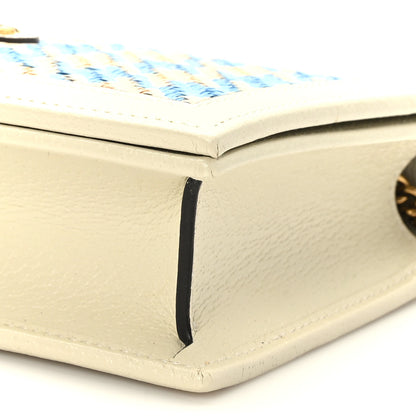 Gucci Polished Raffia Textured Dollar Calfskin Houndstooth Mini Diana Chain Bag Natural Light Blue Mystic White 9 of 10