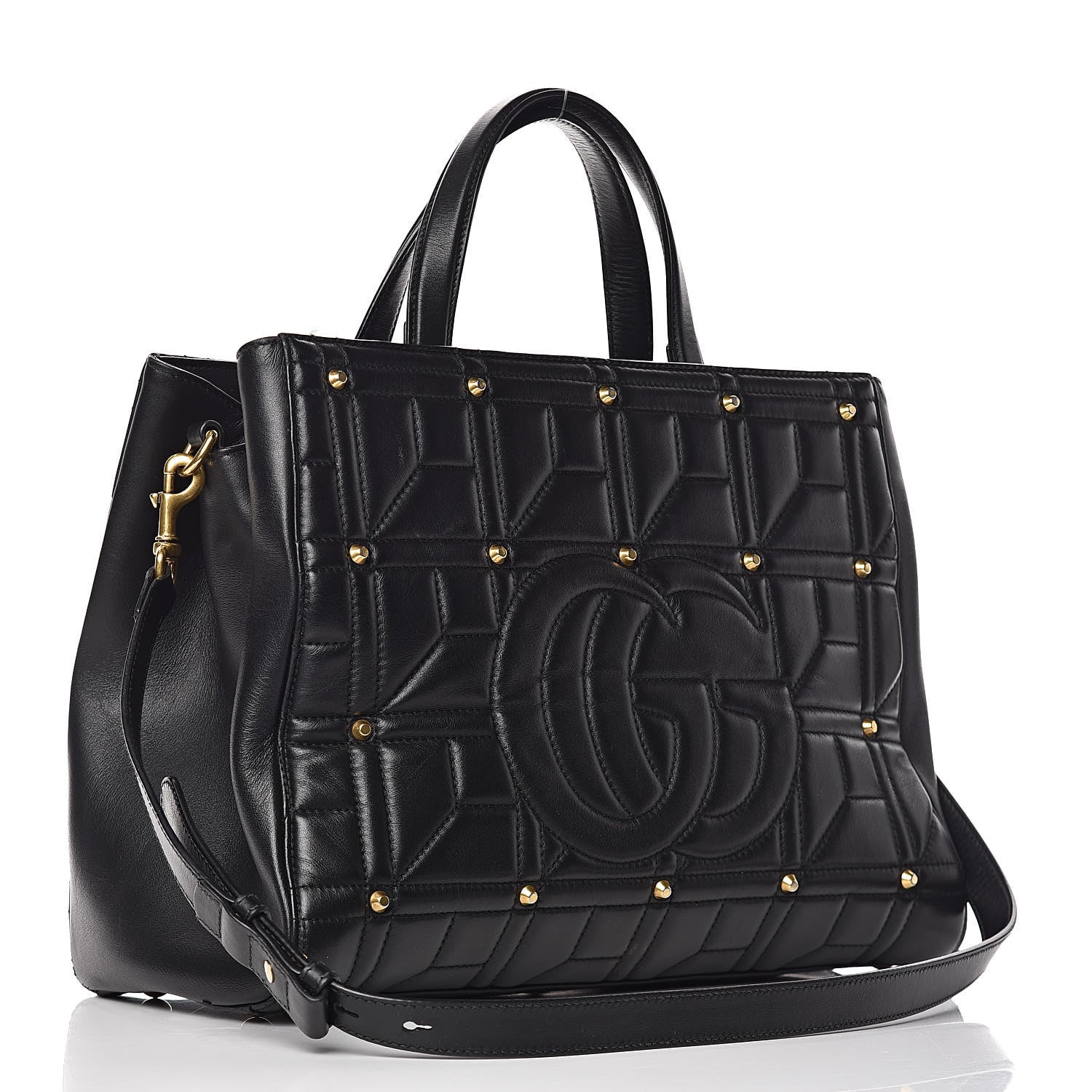 Gucci Calfskin Matelasse Studded Medium GG Marmont Tote Black 3 of 18