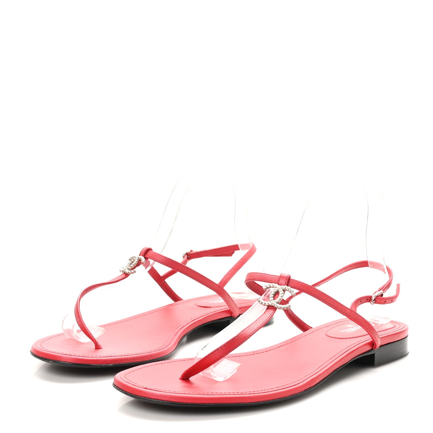Chanel Lambskin CC Thong Sandals 41 Red 4 of 9