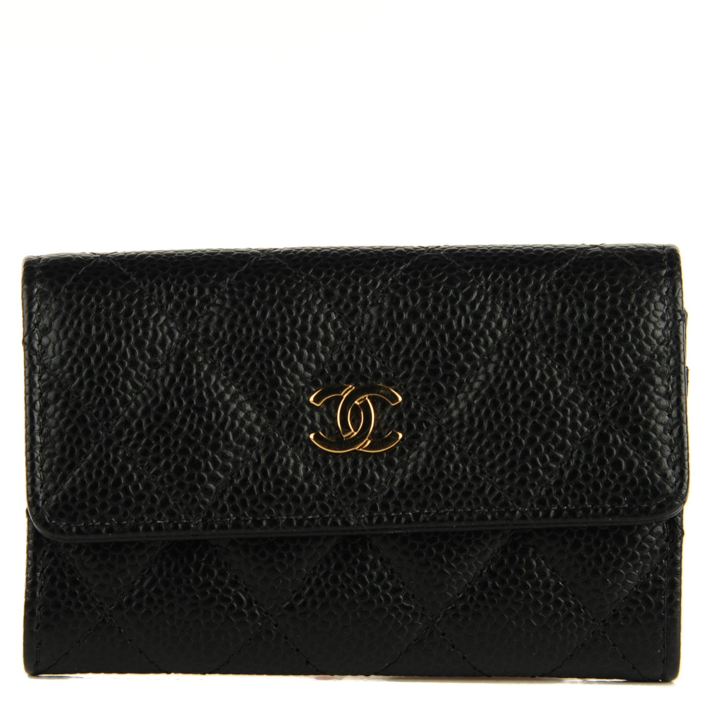 Caviar Quilted Flap Card Holder Black