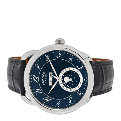 Hermes Stainless Steel Alligator 43mm Arceau Grande Lune Automatic Watch Bleu Abysse 2 of 5