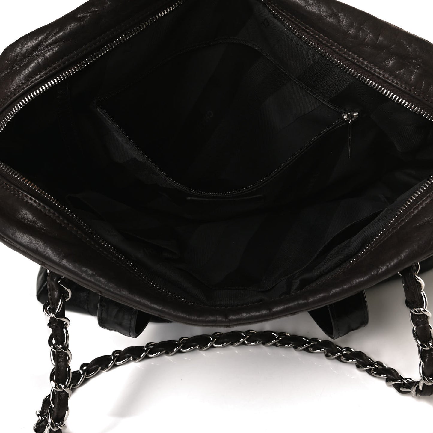 Glazed Calfskin Lambskin Portobello Tote Black